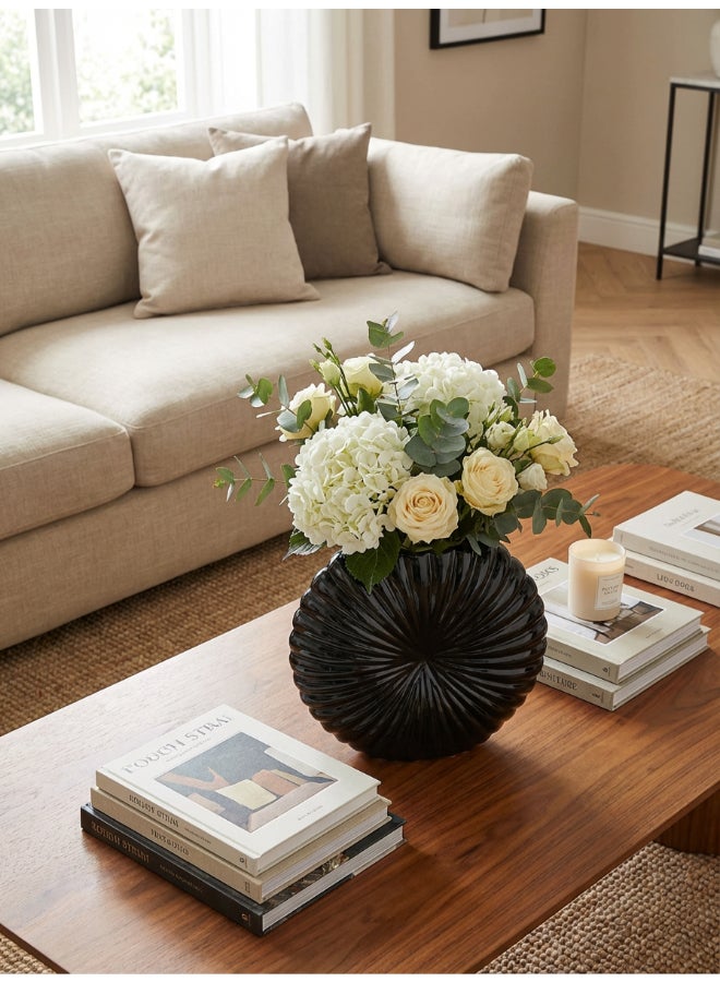 ايست من نون Ceramic Vase for Floral Decorative arrangement, Ht-23.5 cm | Shiny Black Color | Sunburst Glaze Design | Size -25.5x6x23.5 cm | Perfect for decorativing your living room, Ideal for decorating coffee table, dinning table, console table or any office or living space - Image 2